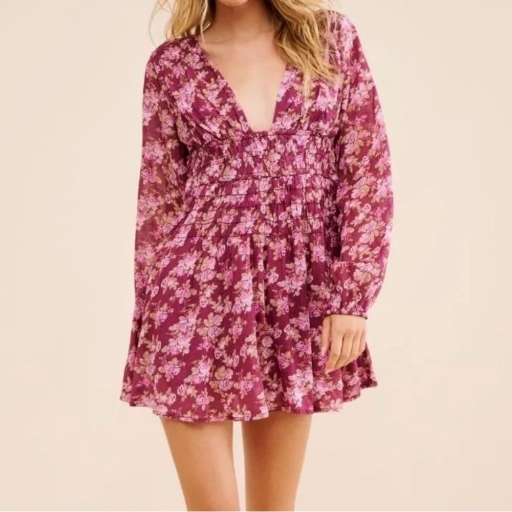 Free People Keep You Mini Dress Size Small in Berry Combo